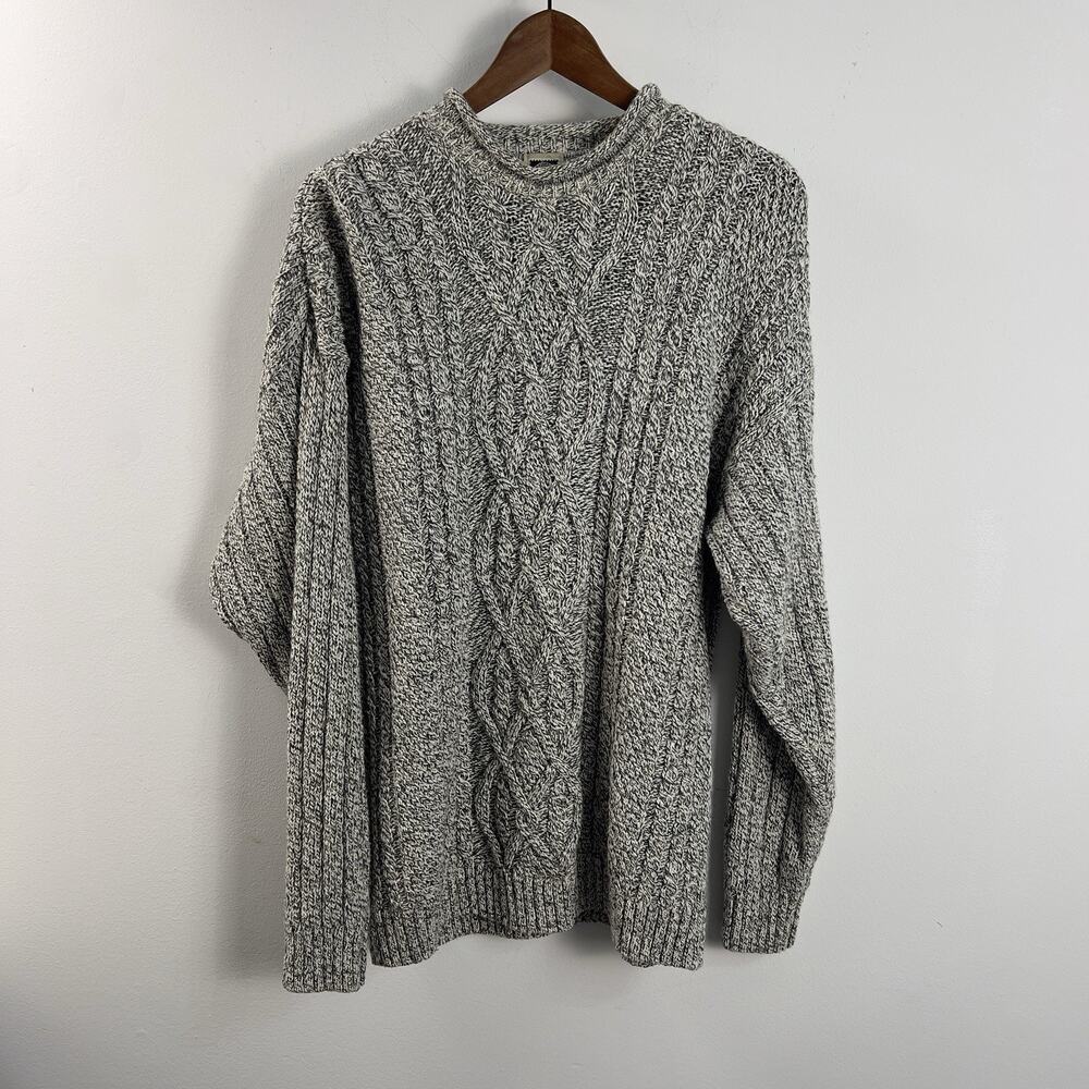 VTG GH Bass Sweater Men;s Large Gray Cable Knit Chunky Fisherman Wool Blend